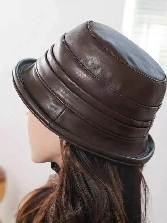 Black Genuine Leather Streetwear Bucket Hat