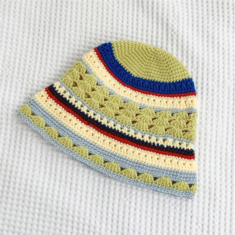 Handmade Striped Breathable Knit Bucket Hat