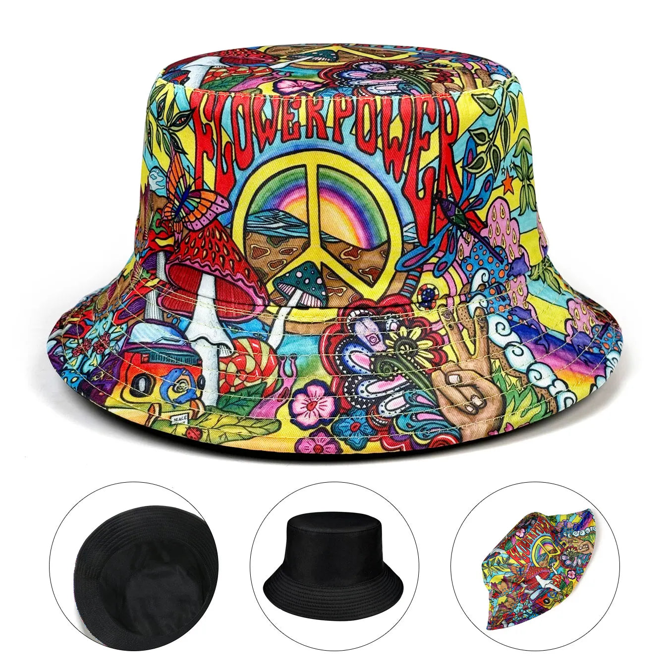 Flowerpower Vintage Punk Reversible Bucket Hat
