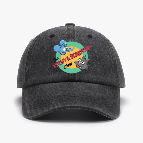 Retro Washed Distressed Print Baseball Cap
