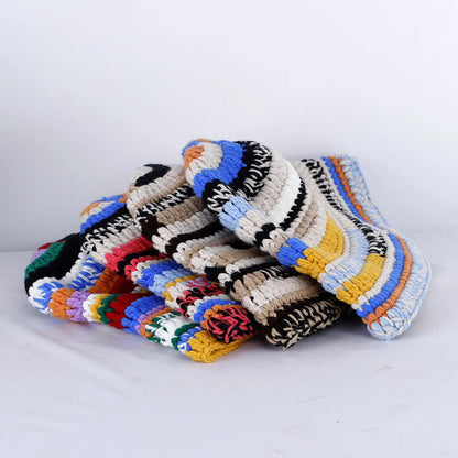 Striped Handmade Knitted Winter Bucket Hat