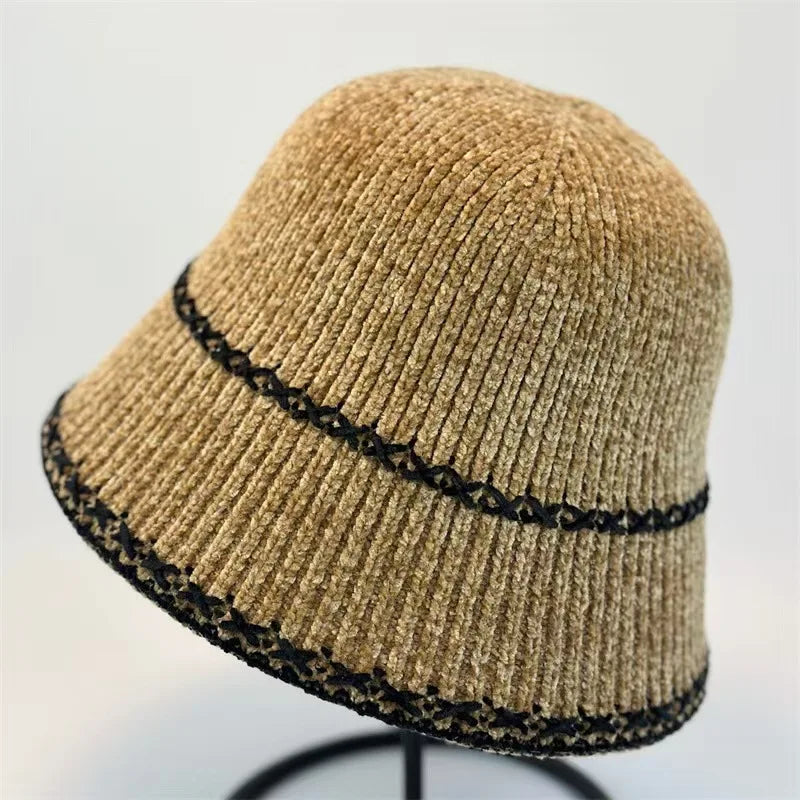 Retro Knitted Contrast Bucket Hat