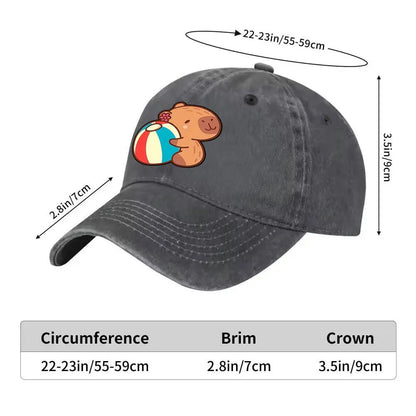 Capybara Beach Ball Washed Denim Baseball Cap