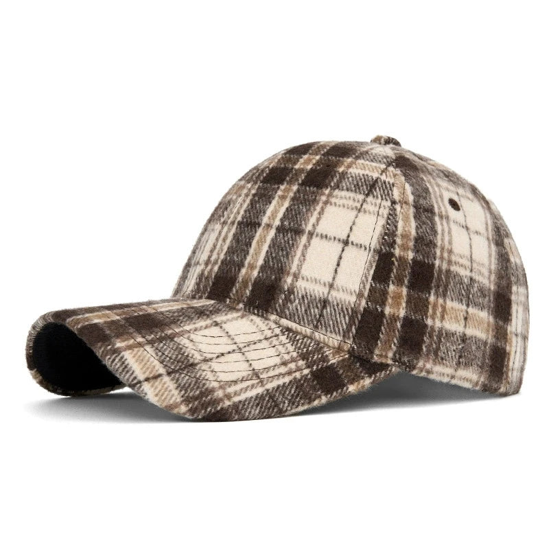 Classic Plaid Hard Brim Face Slimming Duckbill Baseball Hat