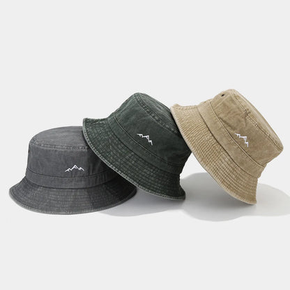Vintage Mountain Embroidery Outdoor Hiking Bucket Hat