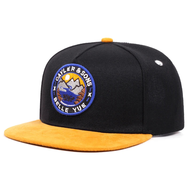 Belle Yue Sunset Embroidery Flat Brim Cap
