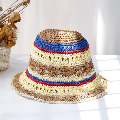 Handmade Rainbow Woven Japanese Straw Bucket Hat
