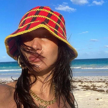 Striped Crochet Wool Thermal Bucket Hat