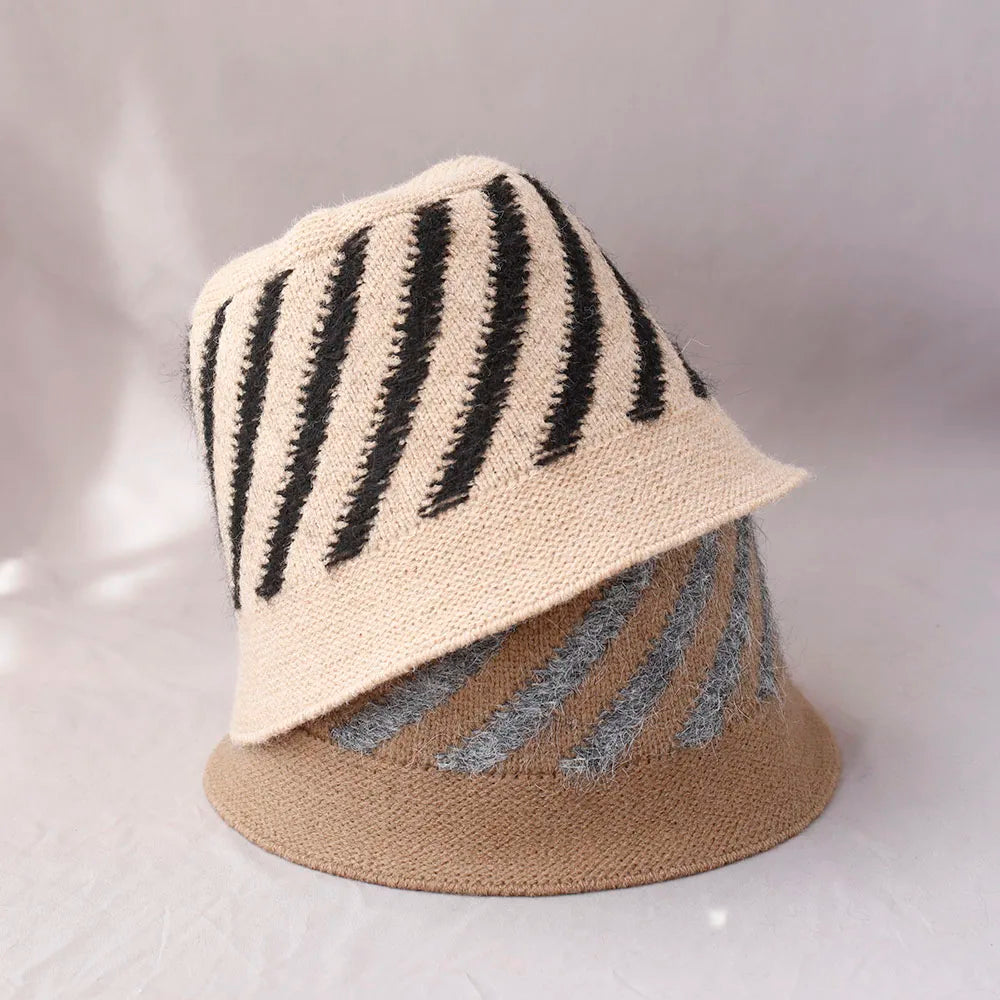 Women's Striped Wool Knitted Bucket Hat