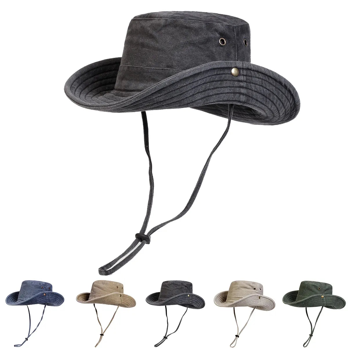 Men’s Solid Color Washed Big Eaved Outdoor Bucket Hat