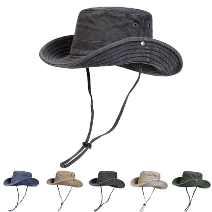 Men’s Solid Color Washed Big Eaved Outdoor Bucket Hat