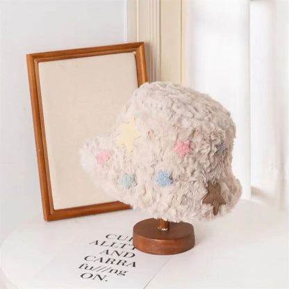 Star Plush Bucket Hat Women Autumn Winter