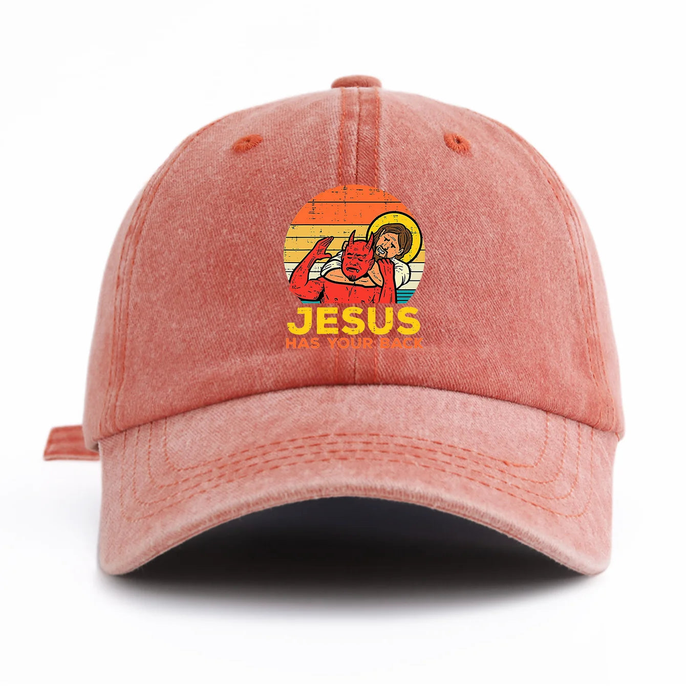 Jesus Has U Back Washed Retro Baseball Cap