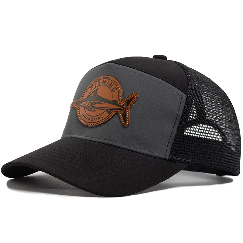 Shark Leather Trucker Mesh Baseball Cap