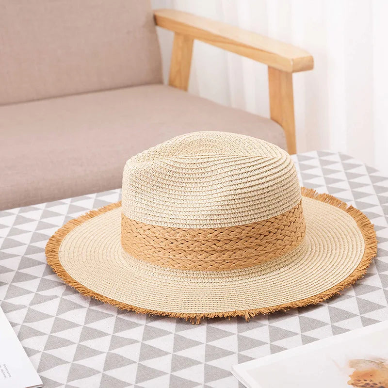 Vintage Two Tone Raw Edge Straw Bucket Hat