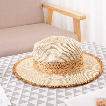 Vintage Two Tone Raw Edge Straw Bucket Hat