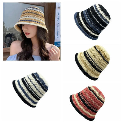 Foldable Colorful Breathable Hollow Knitted Bucket Hat