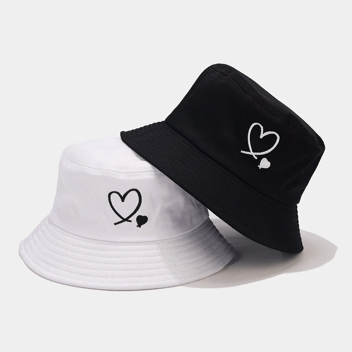 Unisex Cotton Embroidered Love Bucket Hat Casual Outdoor Beach Travel