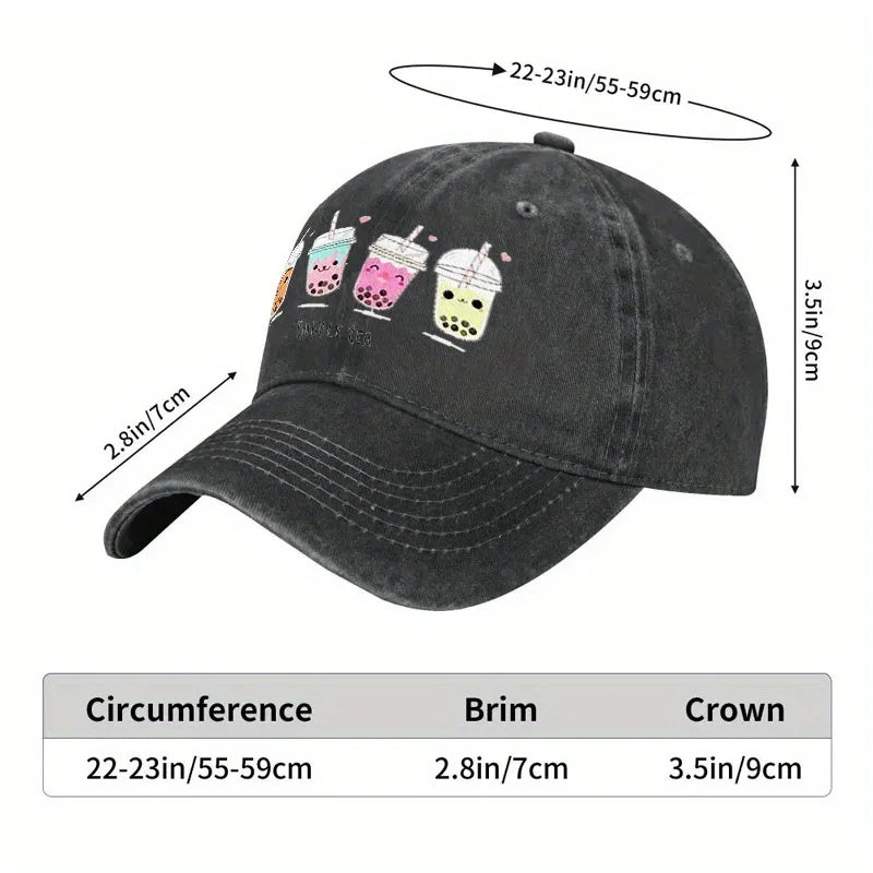 Cute Milk Tea Print Denim Baseball Cap
