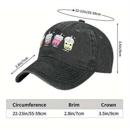 Cute Milk Tea Print Denim Baseball Cap