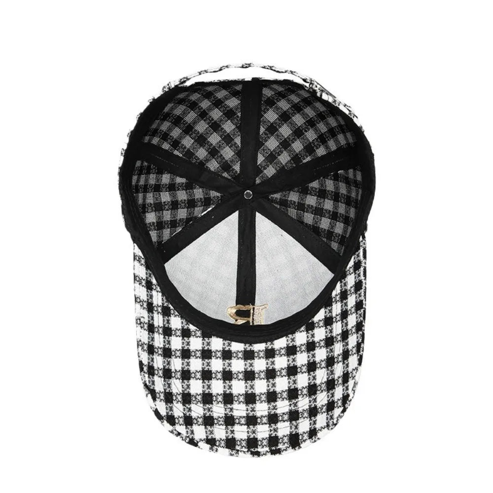Cotton Stripe Check Baseball Cap