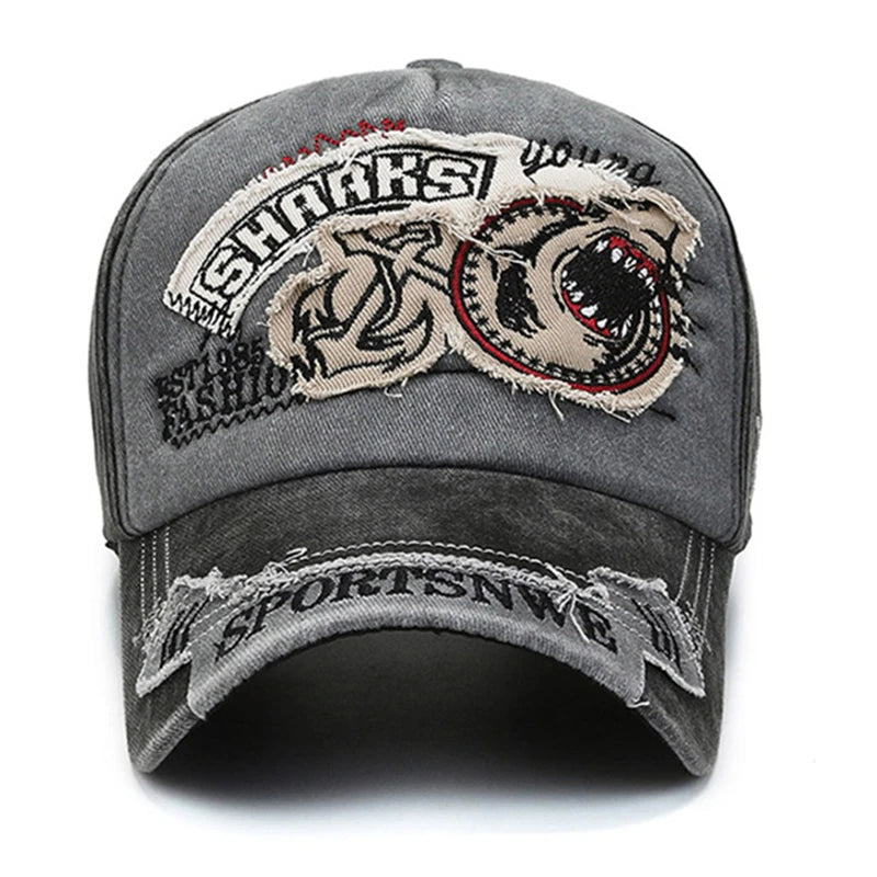 Unisex SHARKS Embroidered Washed Cotton Baseball Cap