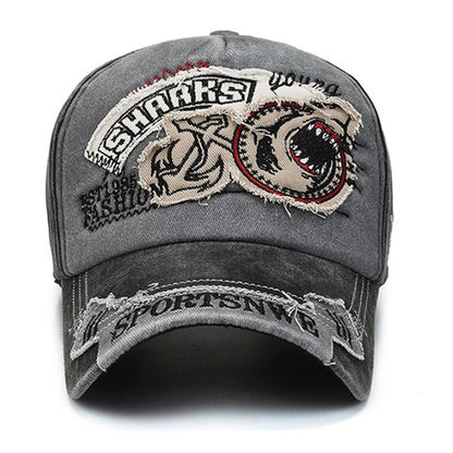 Unisex SHARKS Embroidered Washed Cotton Baseball Cap