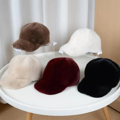 Luxury Fluffy Faux Fur Winter Baseball Cap
