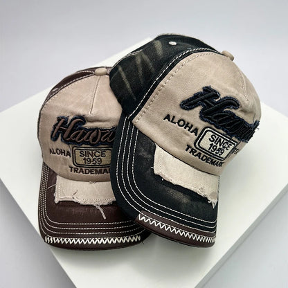 Korean Vintage Washed Embroidered Letter Baseball Cap