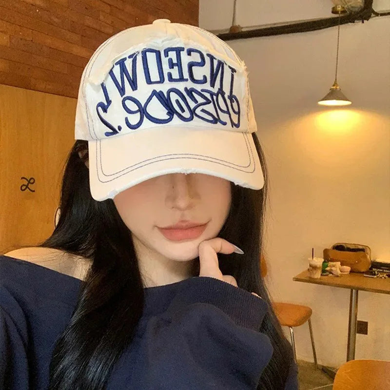 Wide Brim Letter Embroidered Baseball Cap