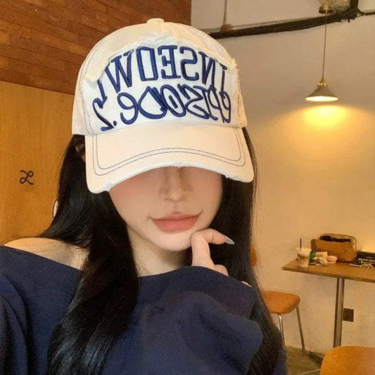 Wide Brim Letter Embroidered Baseball Cap