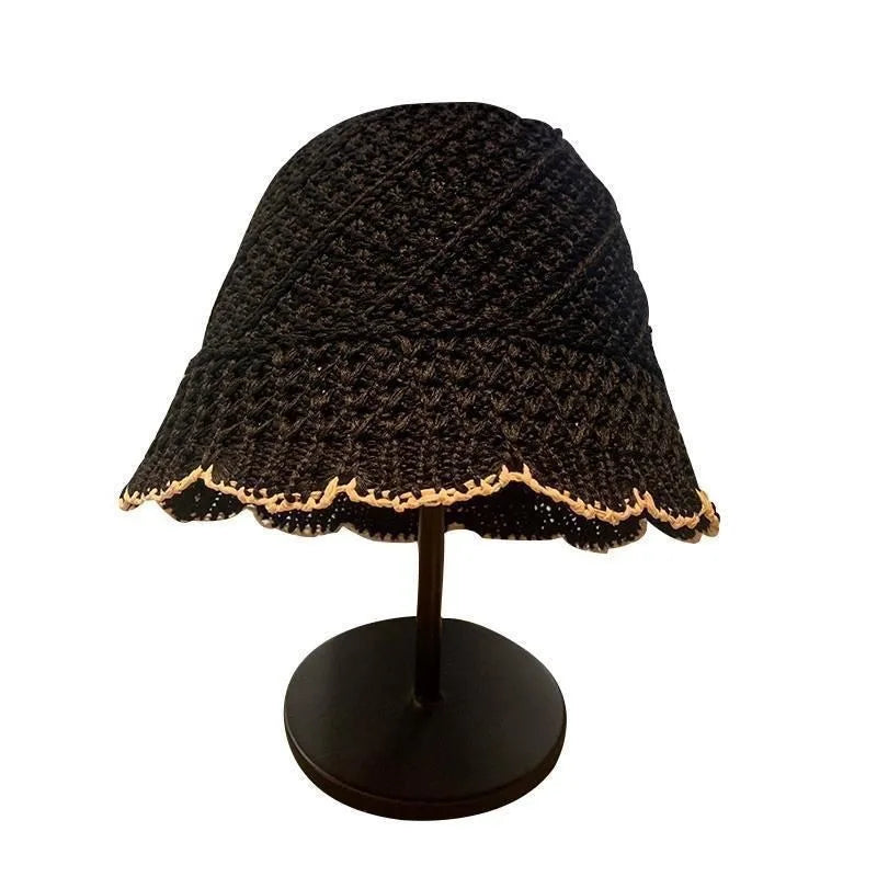 Summer Crochet Hollow Lace Trim Bucket Hat