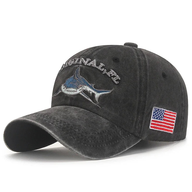 Shark American Flag Embroidered Baseball Cap