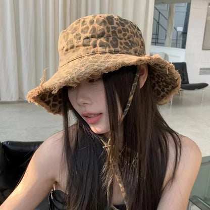 Leopard Print Wide Brim Unisex Sun Bucket Hat