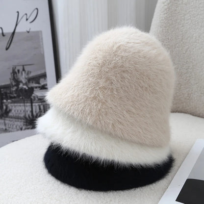 Angora Fluffy Winter Bucket Hat
