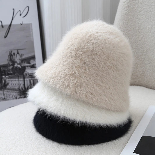 Angora Fluffy Winter Bucket Hat