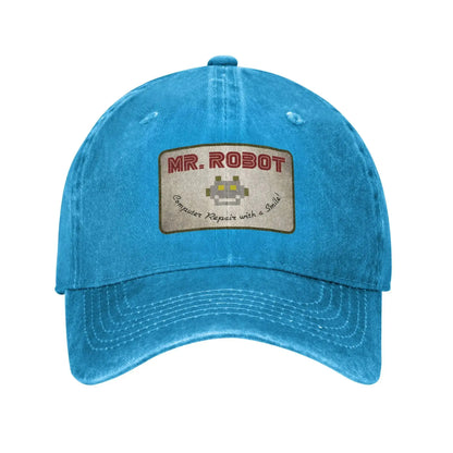 Retro Mr Robot Smiley Washed Baseball Cap
