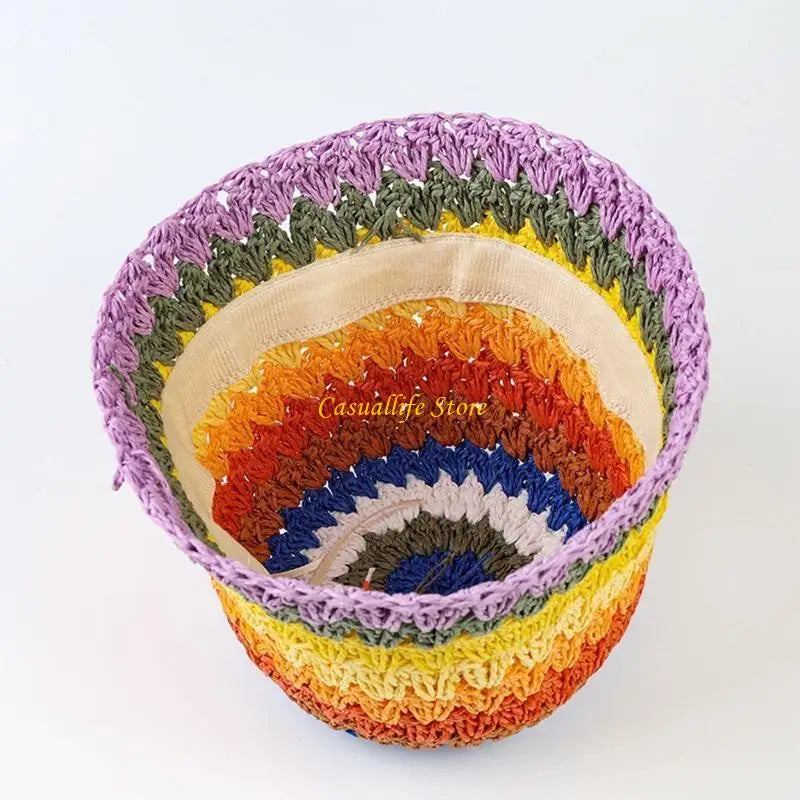 Summer Rainbow Color Crochet Sunshade Bucket Hat