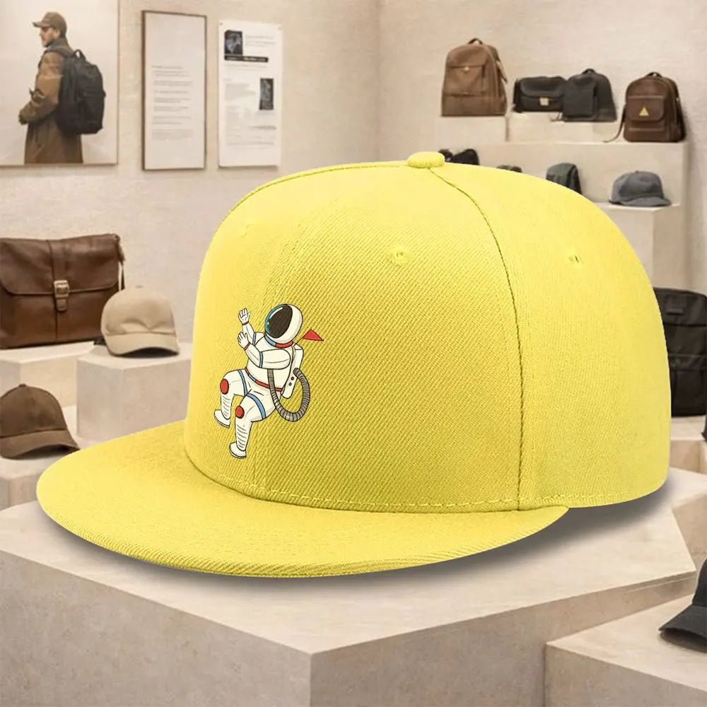 Astronaut Floating Graphic Flat Brim Snapback Cap
