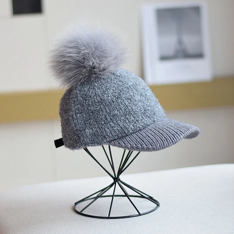 Lamb Fleece Pom Pom Winter Baseball Cap