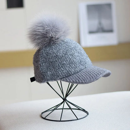 Lamb Fleece Pom Pom Winter Baseball Cap