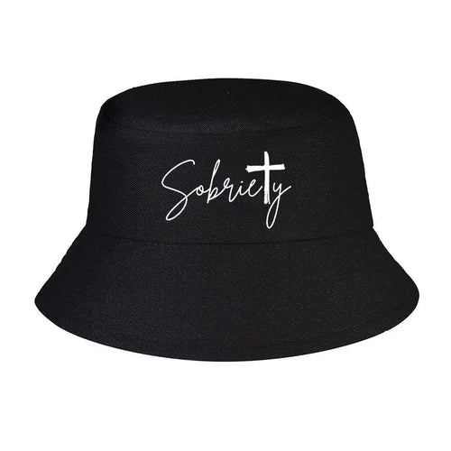 Sobriety Cross Faith Recovery Text Winter Bucket Hat