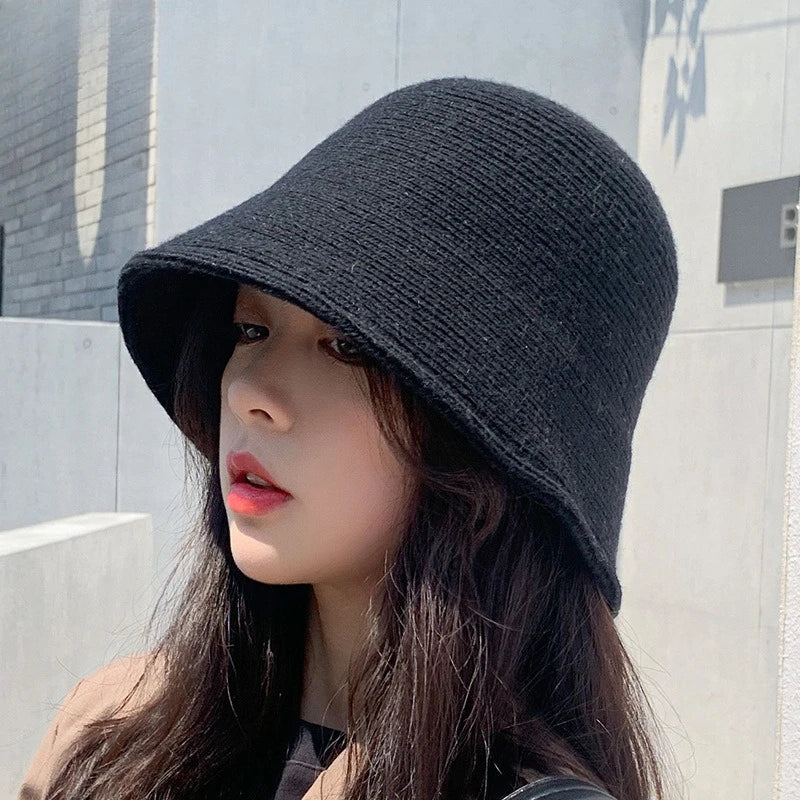Korean Retro Knitted Winter Bucket Hat