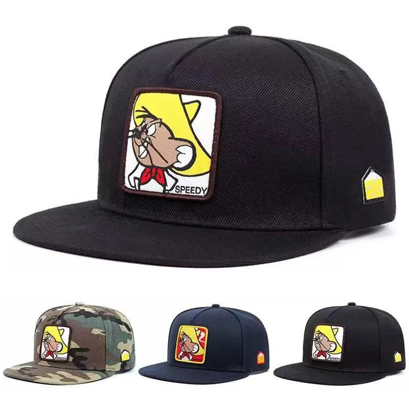 Speedy Mouse Label Flat Brim Hip Hop Cap
