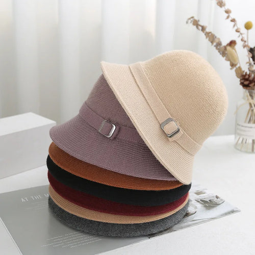 Faux Mink Cashmere Blend Autumn Winter Knitted Bucket Hat