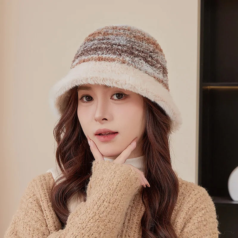 Colorful Plush Knit Winter Bucket Hat
