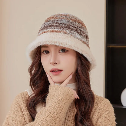 Colorful Plush Knit Winter Bucket Hat