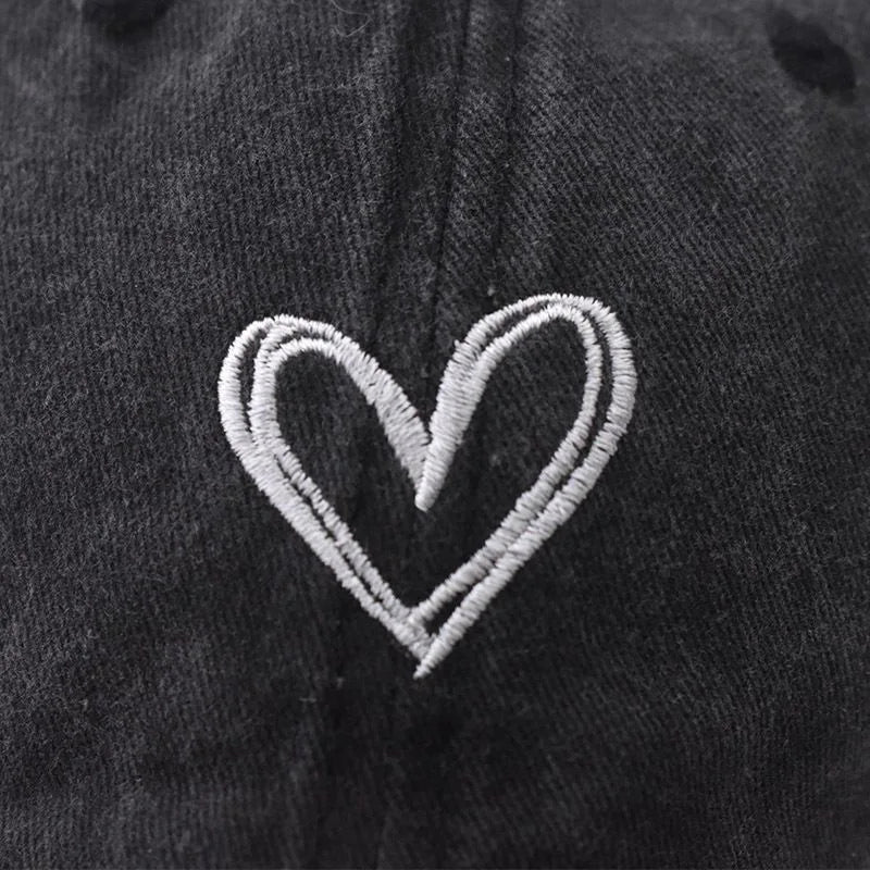 Women's Love Heart Embroidery Washed Cotton Baseball Cap