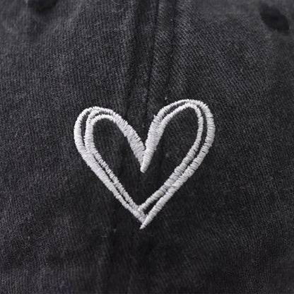 Women's Love Heart Embroidery Washed Cotton Baseball Cap