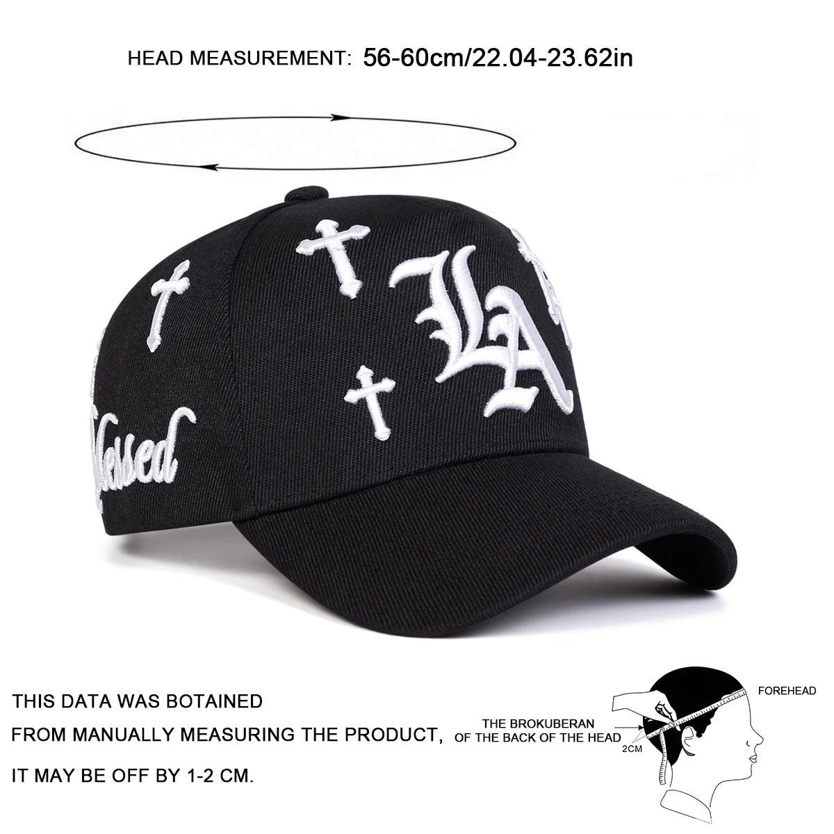 Unisex Gothic LA Cross Embroidery Casual Baseball Cap